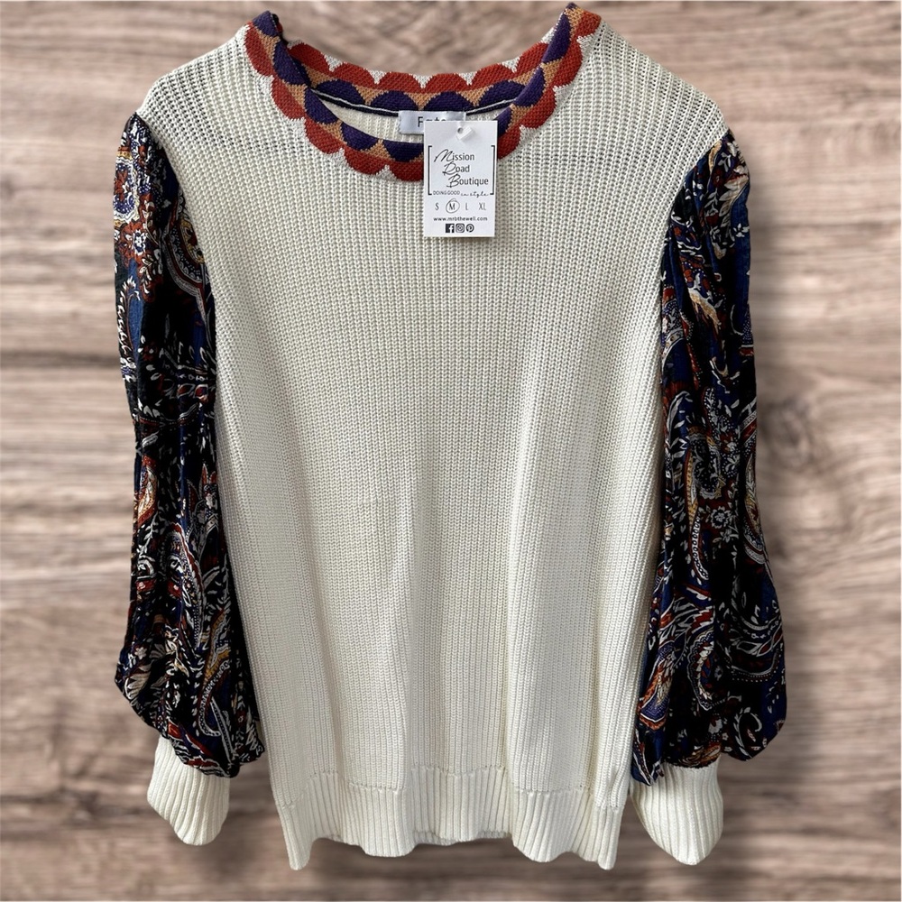 Fate White Sweater with Colorful Sleeves